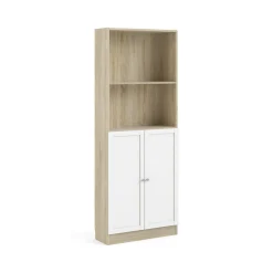 Libreria Michel, 28x79 h203 cm, Quercia e Bianco<Dmora Discount