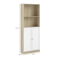 Libreria Michel, 28x79 h203 cm, Quercia e Bianco<Dmora Discount