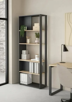 Libreria MuGuiying, 34x80 h205 cm, Rovere e Grigio<Dmora Shop
