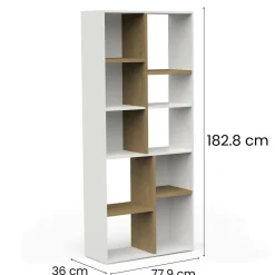 Libreria Nisha, 78x36 h183 cm, Rovere e Bianco<Dmora Cheap