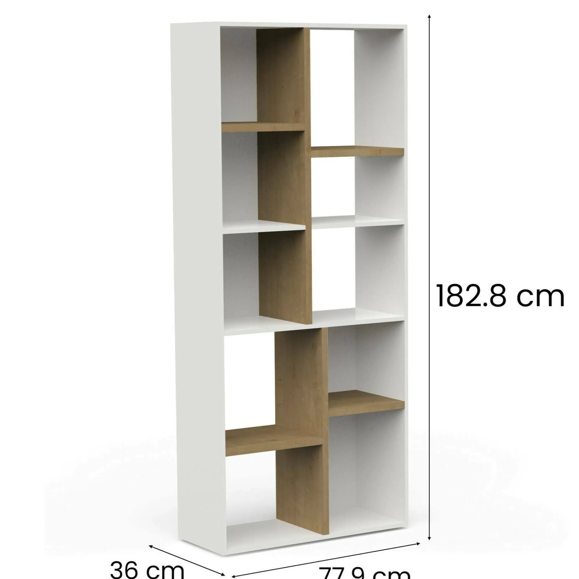 Libreria Nisha, 78x36 h183 cm, Rovere e Bianco<Dmora Cheap
