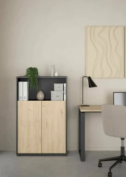 Libreria Perrine, Scaffale da ufficio, Mobile portalibri, Biblioteca, 34x80 h124 cm, Rovere e Grigio<Dmora Sale
