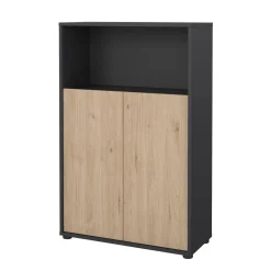 Libreria Perrine, Scaffale da ufficio, Mobile portalibri, Biblioteca, 34x80 h124 cm, Rovere e Grigio<Dmora Sale