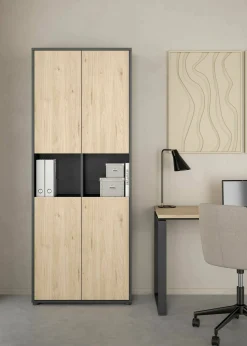 Libreria Pierre, 34x80 h205 cm, Rovere e Grigio<Dmora Fashion