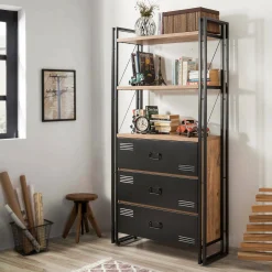Libreria Podul, 90x35 h180 cm, Quercia e Nero<Dmora Clearance