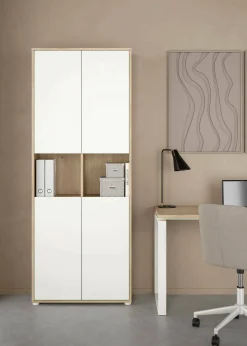 Libreria Roseline, Scaffale da ufficio, Mobile portalibri, Biblioteca, 34x80 h205 cm, Rovere e Bianco<Dmora Clearance