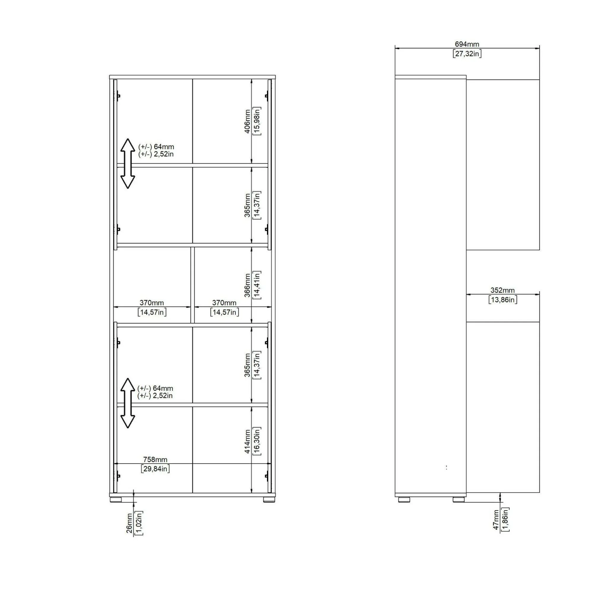 Libreria Roseline, Scaffale da ufficio, Mobile portalibri, Biblioteca, 34x80 h205 cm, Rovere e Bianco<Dmora Clearance