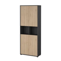 Libreria Roseline, Scaffale da ufficio, Mobile portalibri, Biblioteca, 34x80 h205 cm, Rovere e Grigio<Dmora Cheap