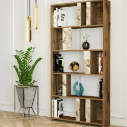 Libreria Scapolita, 90x20h180 cm, Noce e Bianco Marmo<Dmora Sale