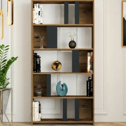 Libreria Scapolita, 90x20h180 cm, Noce e Antracite<Dmora Store