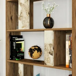 Libreria Scapolita, 90x20h180 cm, Noce e Bianco Marmo<Dmora Sale