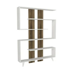 Libreria Spodumene, 120x20h162 cm, Bianco e Noce<Dmora Shop