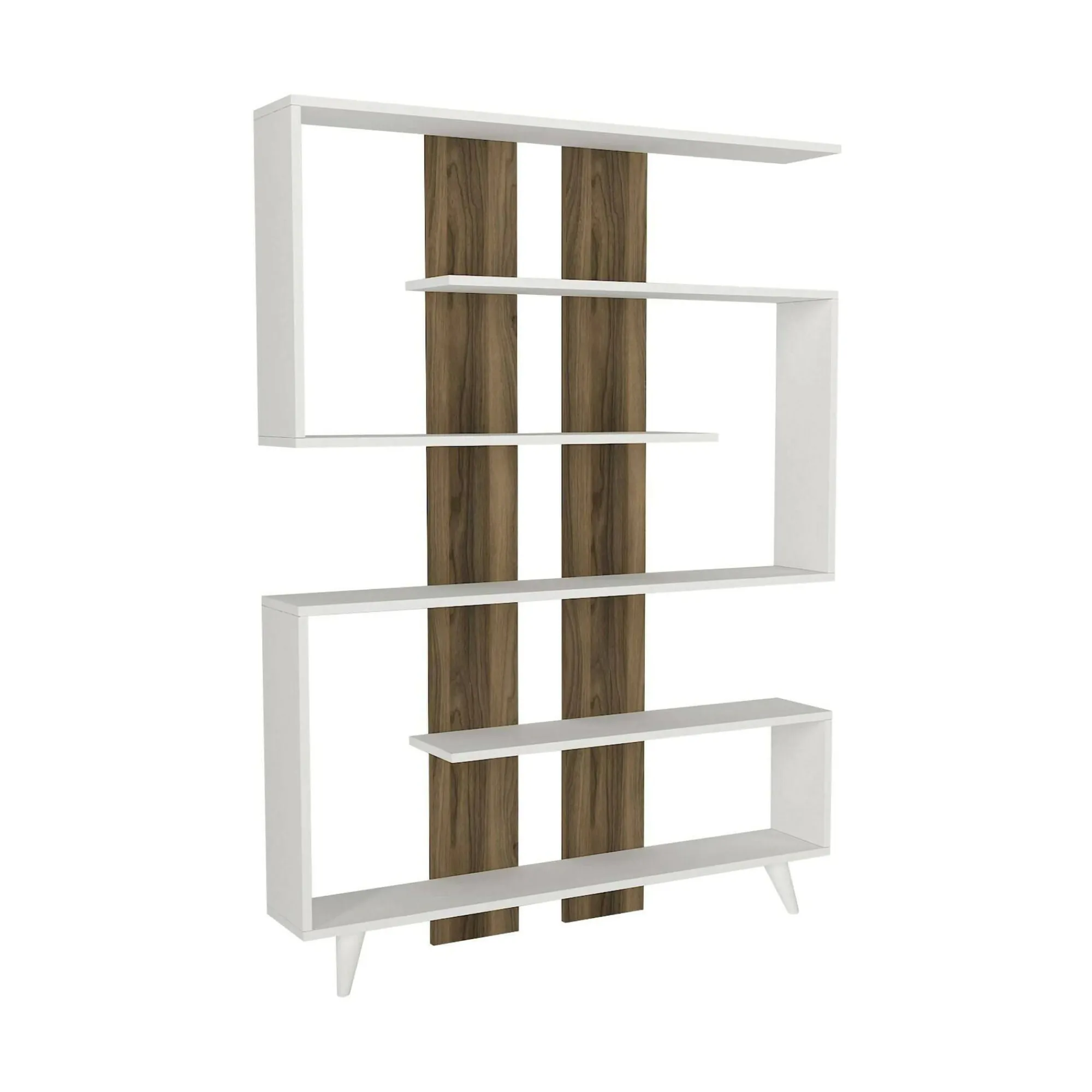 Libreria Spodumene, 120x20h162 cm, Bianco e Noce<Dmora Shop