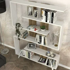 Libreria Spodumene, 120x20h162 cm, Bianco e Noce<Dmora Shop