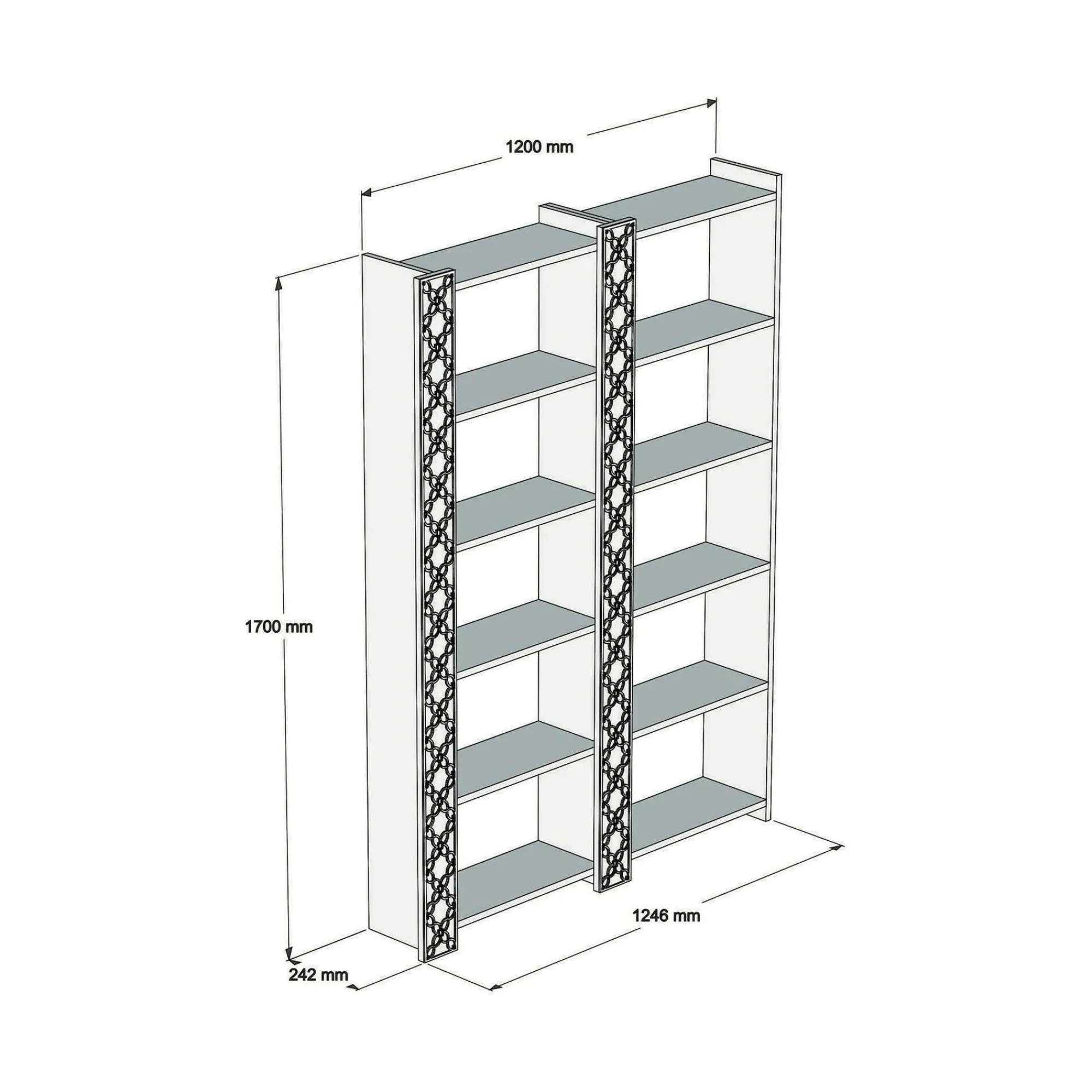 Libreria Vele, Noce e Bianco, 125x24h170 cm<Dmora Sale