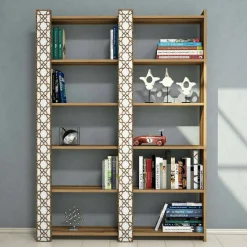 Libreria Vele, Noce e Bianco, 125x24h170 cm<Dmora Sale