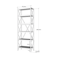Libreria Yara, 50x30h180 cm, Quercia e Nero<Dmora Best Sale