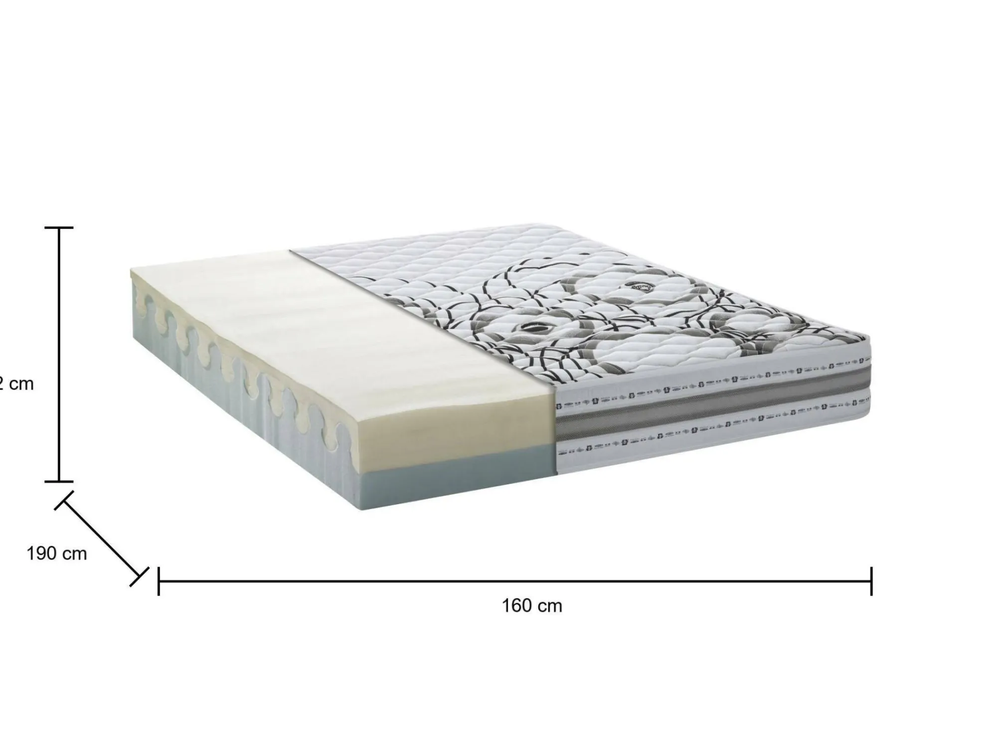 Materasso matrimoniale Incoronata, Anti acaro e Anallergico, Cm 160x190h 22<Dmora Shop