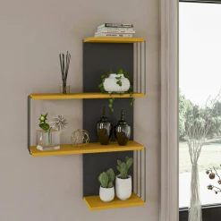 Mensola Batilda, 64x19h96 cm, Antracite e Giallo<Dmora Shop