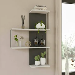 Mensola Batilda, 64x19h96 cm, Bianco e Antracite<Dmora Discount