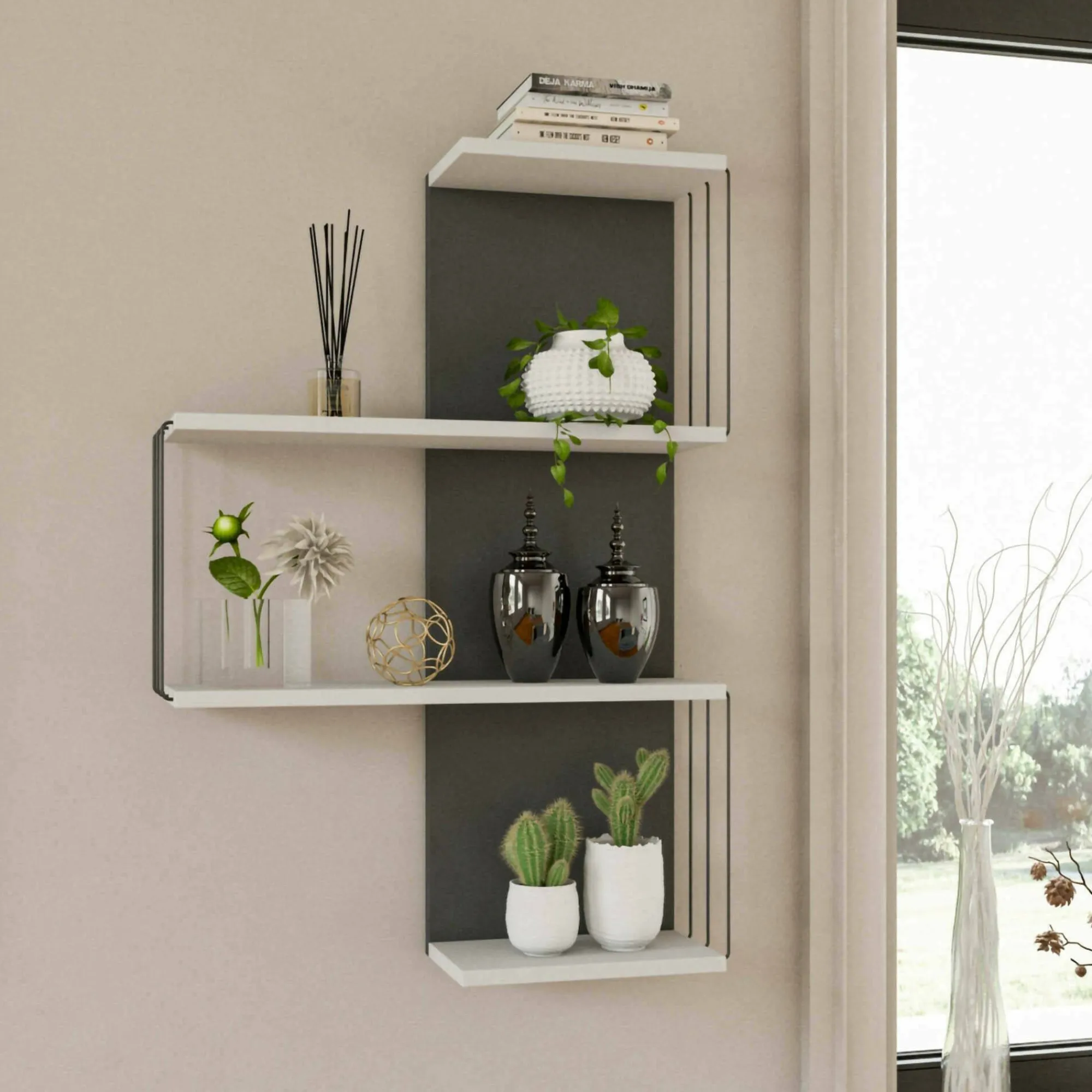 Mensola Batilda, 64x19h96 cm, Bianco e Antracite<Dmora Discount
