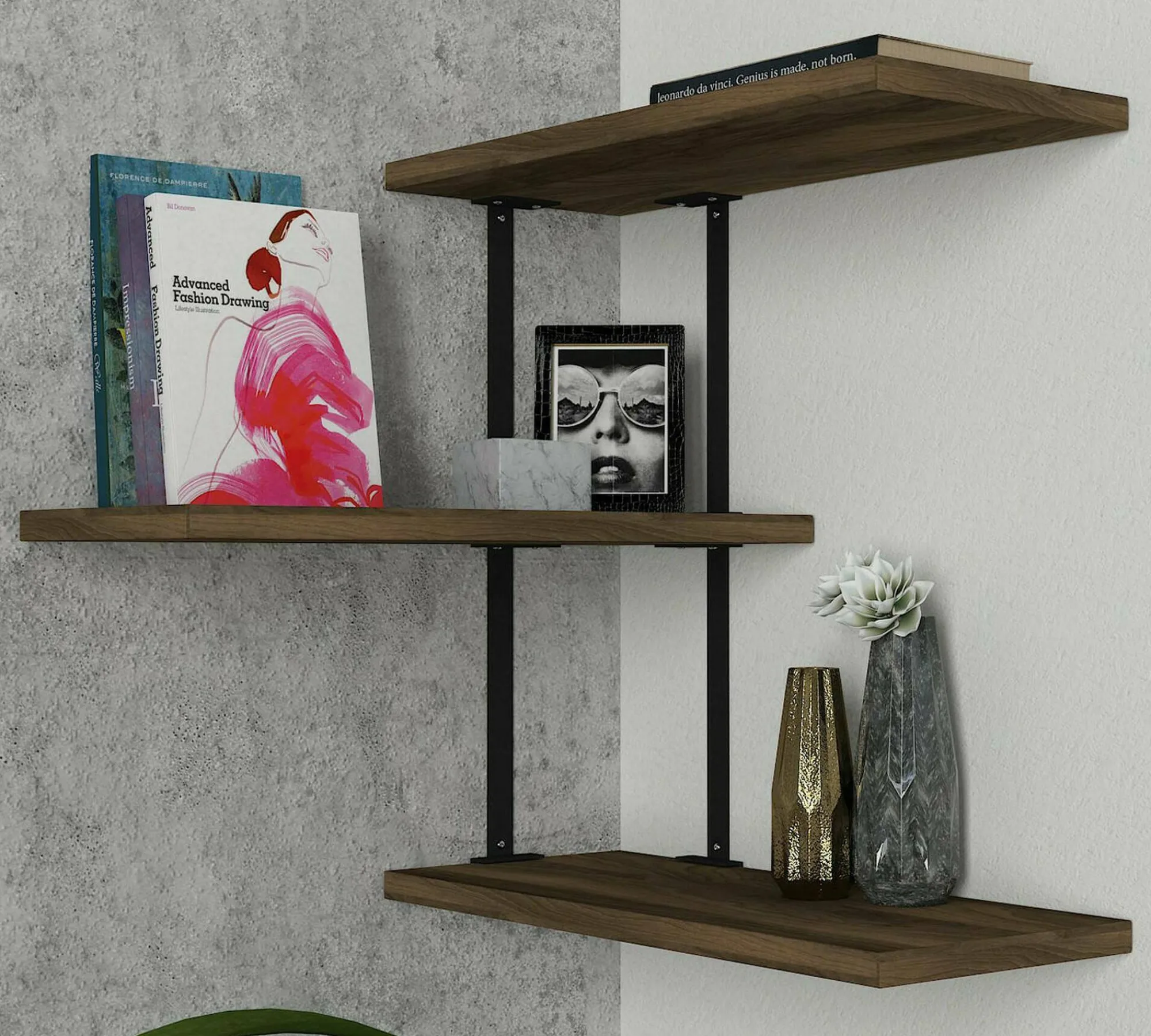 Mensola Ekeka, 45x20h47 cm, Noce e Nero<Dmora Shop