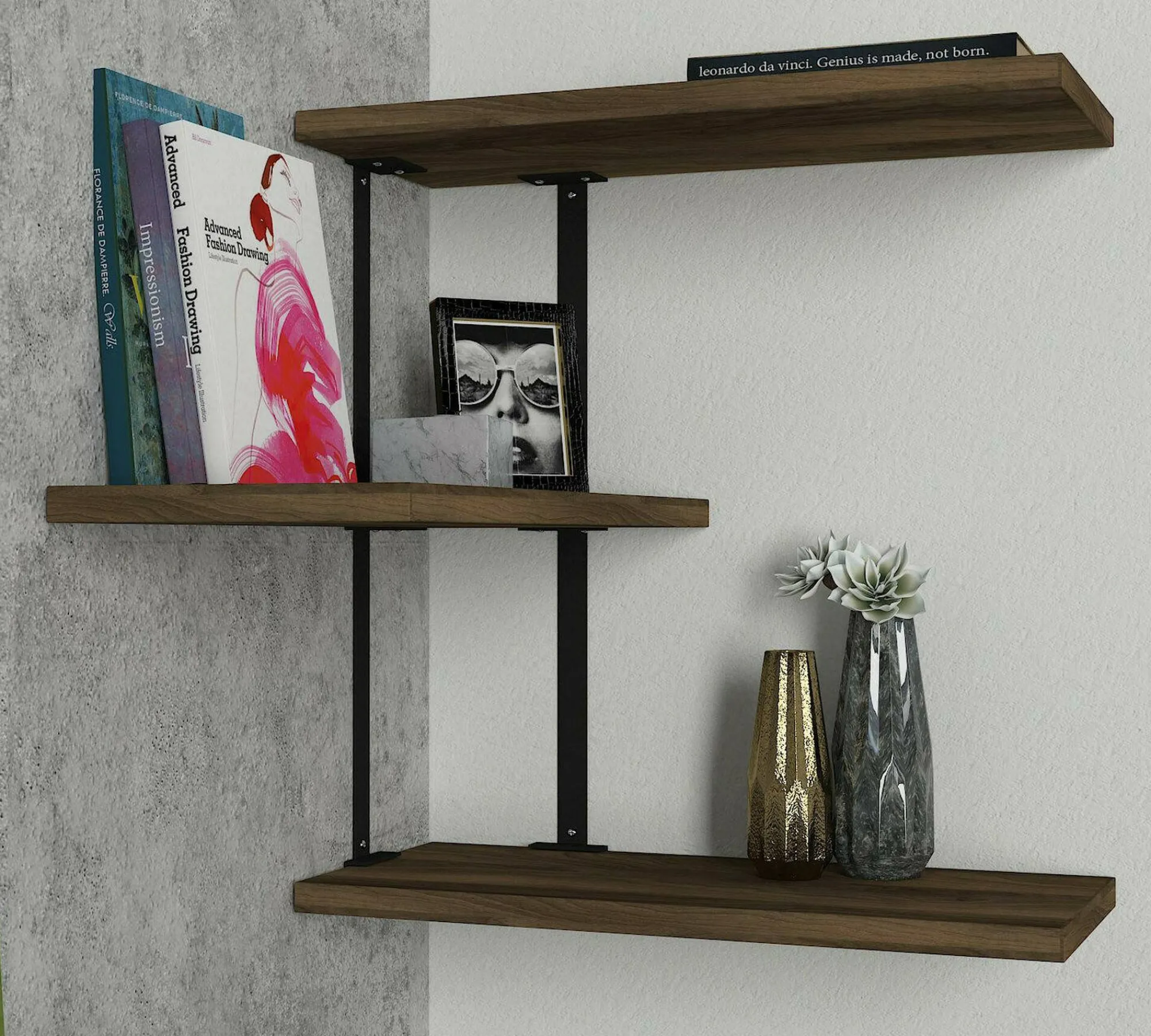 Mensola Ekeka, 45x20h47 cm, Noce e Nero<Dmora Shop