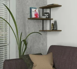 Mensola Ekeka, 45x20h47 cm, Noce e Nero<Dmora Shop