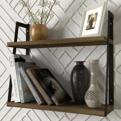 Mensola Skjaldmaer, 45x15 h40 cm, Noce e Nero<Dmora Fashion