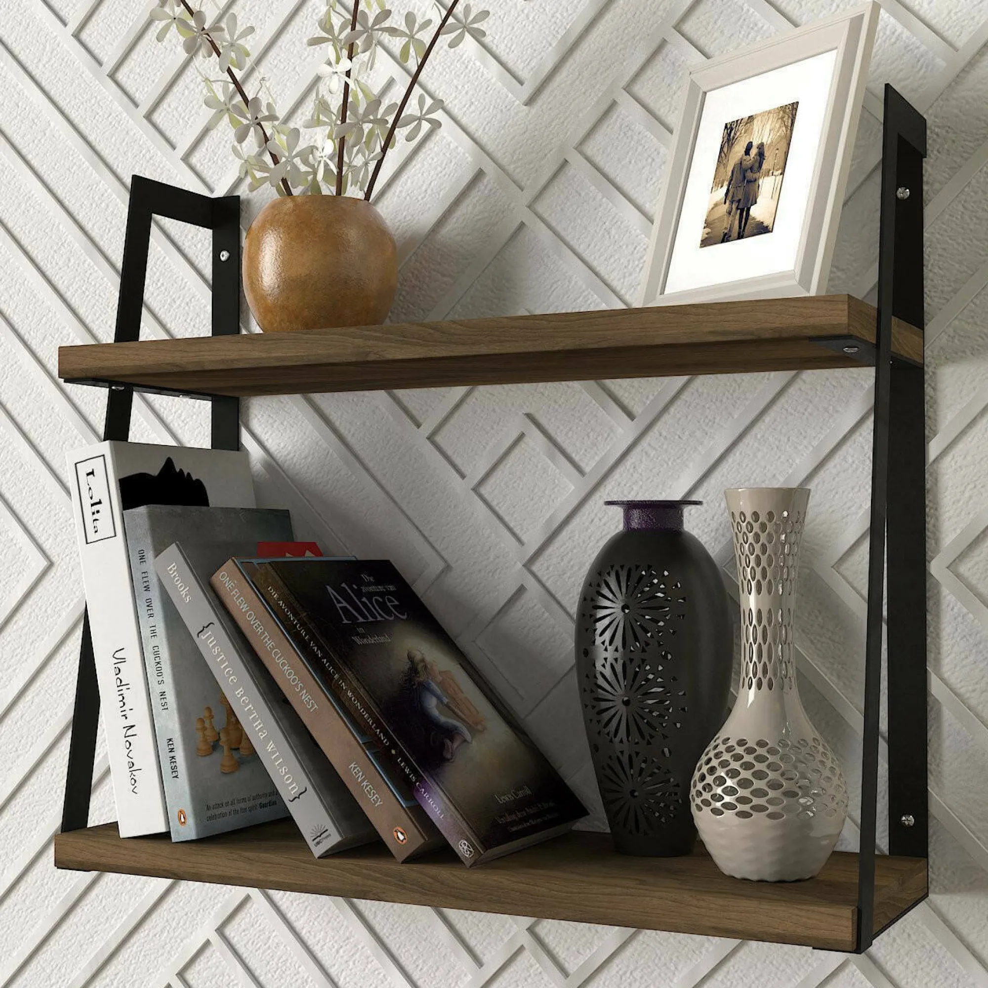 Mensola Skjaldmaer, 45x15 h40 cm, Noce e Nero<Dmora Fashion