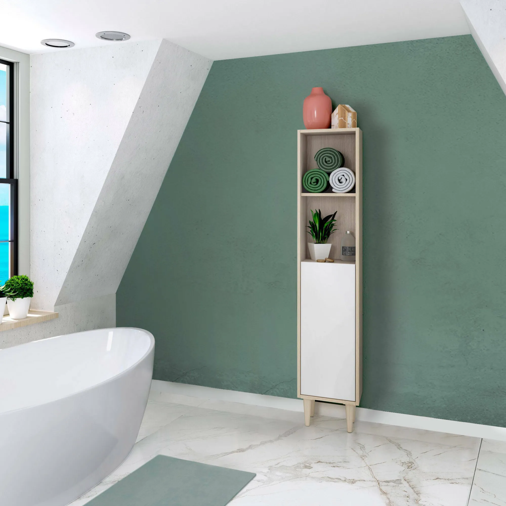 Mobile colonna Lazzarina, 30x25h150 cm, Rovere e Bianco lucido<Dmora Cheap