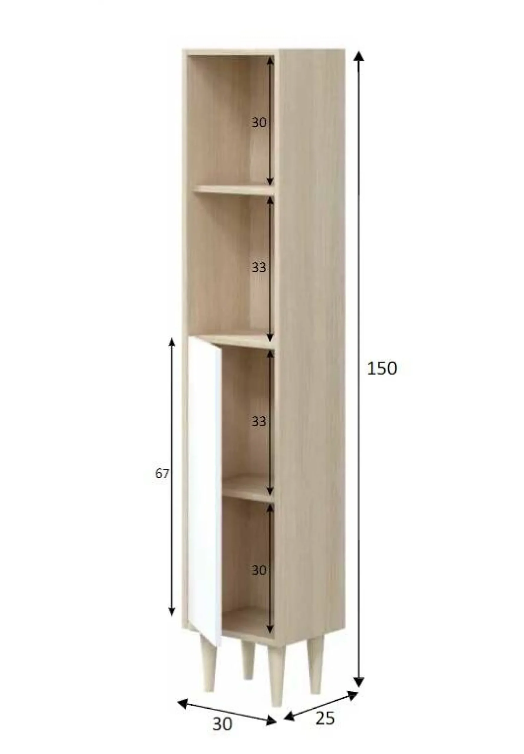 Mobile colonna Lazzarina, 30x25h150 cm, Rovere e Bianco lucido<Dmora Cheap