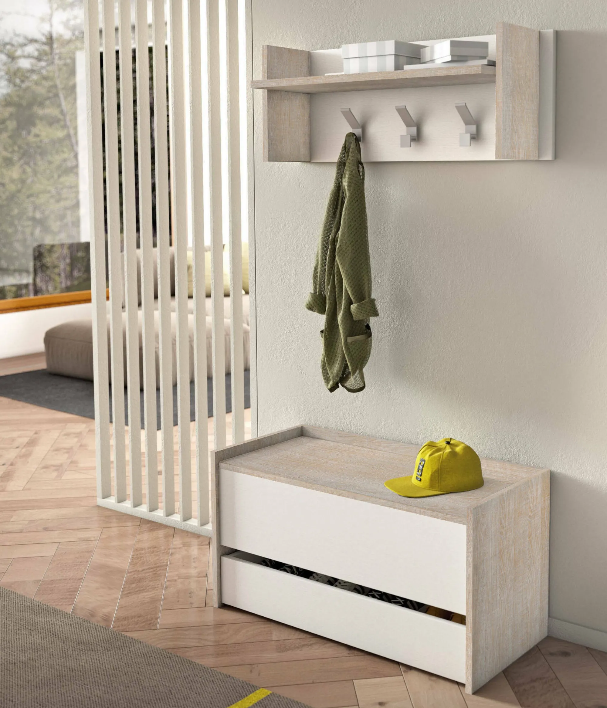 Mobile da ingresso Actinolite, Cm 50x32h182, Rovere e Bianco<Dmora Discount