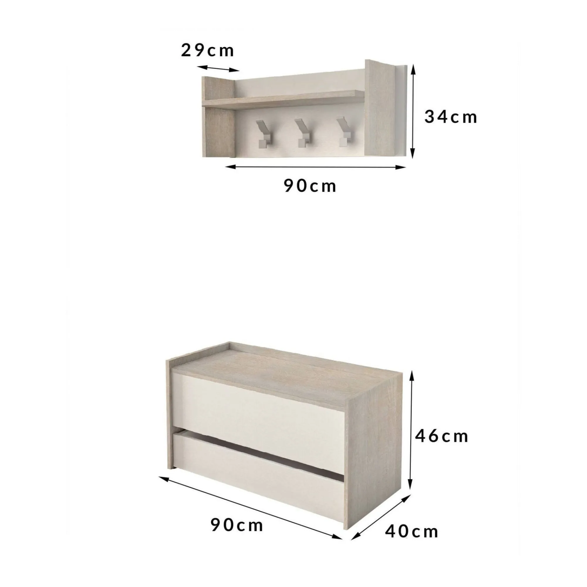 Mobile da ingresso Actinolite, Cm 50x32h182, Rovere e Bianco<Dmora Discount