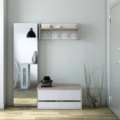 Mobile da ingresso Actinolite, Cm 50x32h182, Rovere e Bianco<Dmora Discount