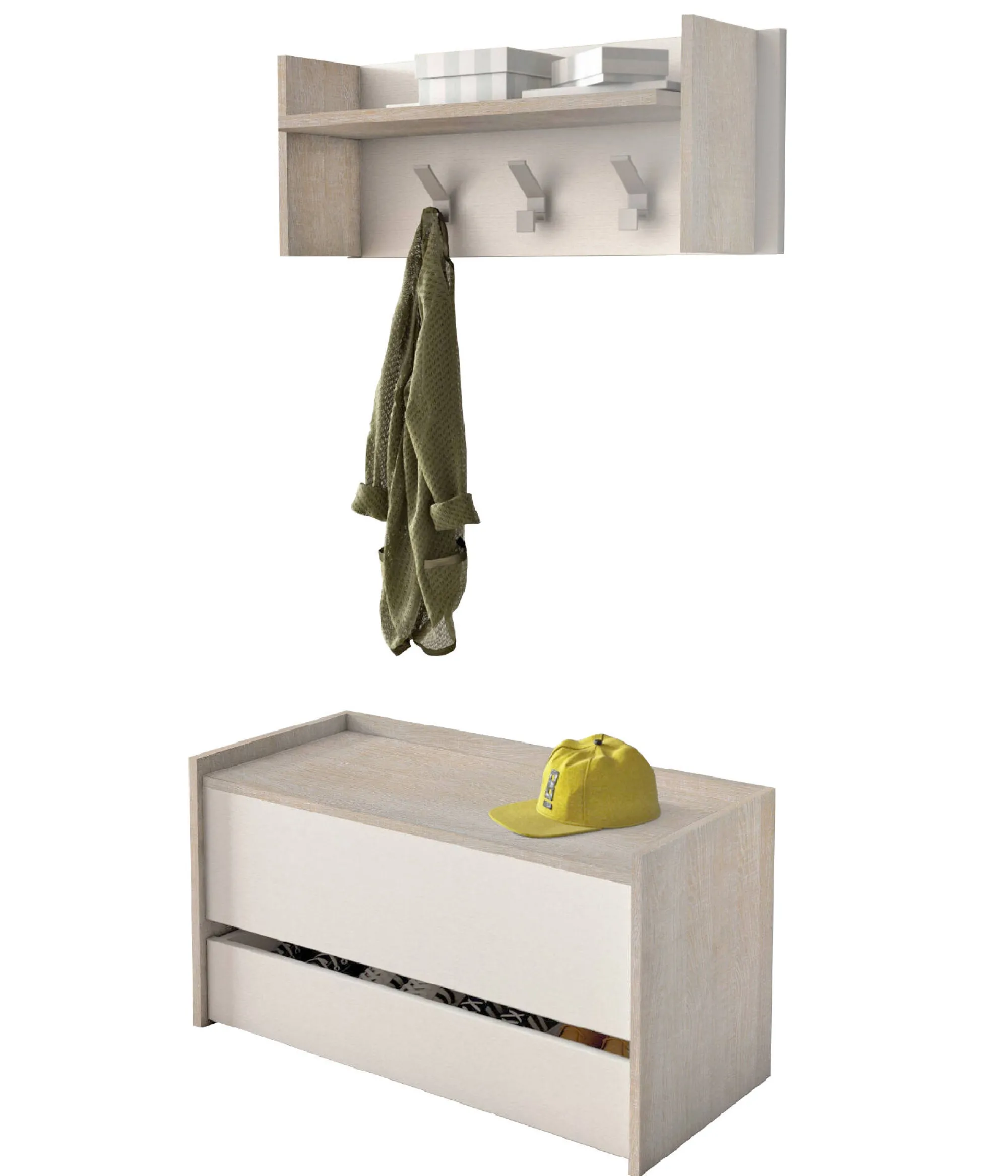 Mobile da ingresso Actinolite, Cm 50x32h182, Rovere e Bianco<Dmora Discount