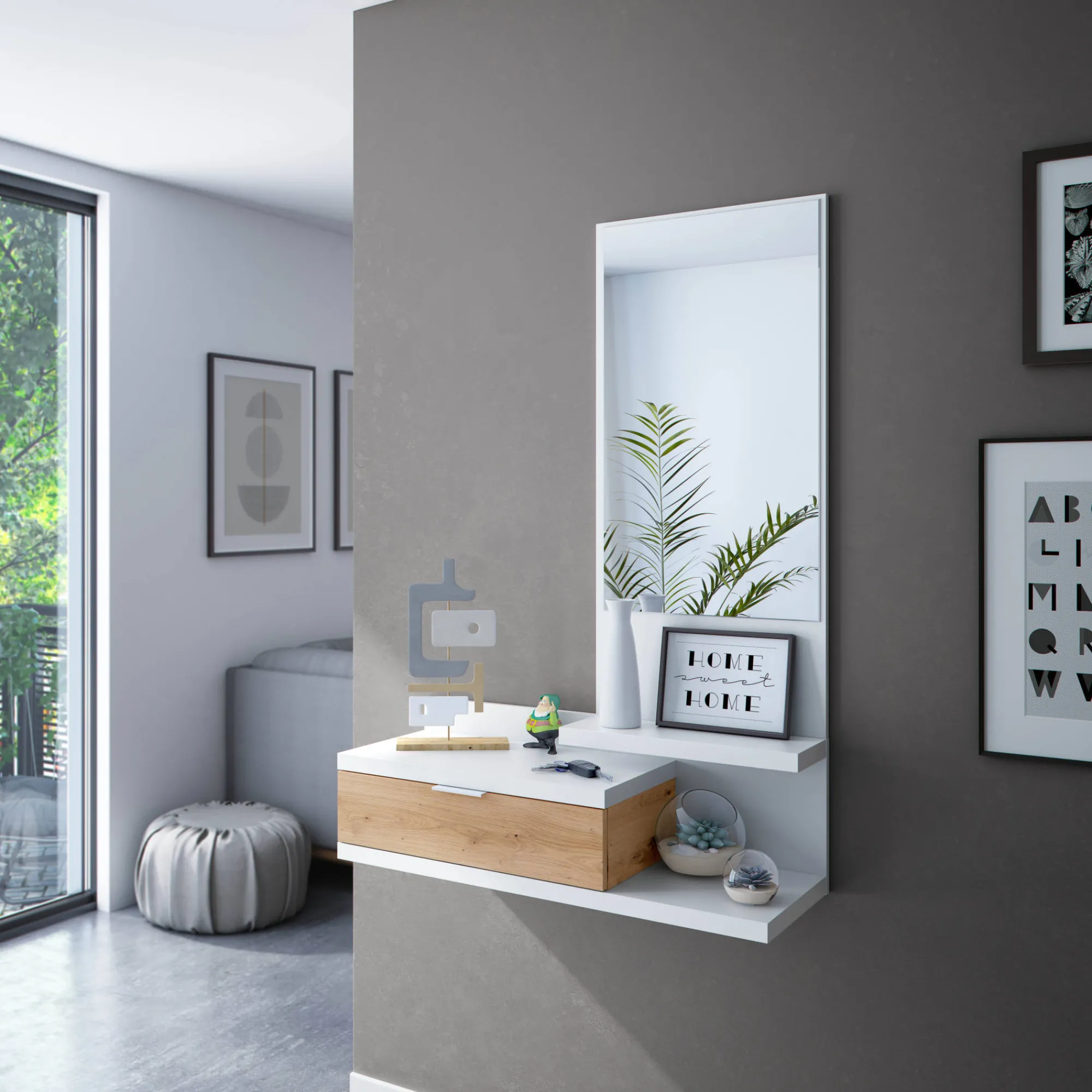 Mobile da ingresso Adina, 81x29h116 cm, Bianco e Rovere nodi<Dmora Best