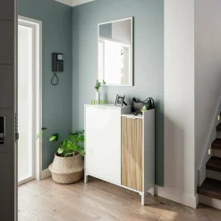 Mobile da ingresso Alambicco, 77x24h91 cm, Bianco e Rovere<Dmora Discount