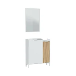 Mobile da ingresso Alambicco, 77x24h91 cm, Bianco e Rovere<Dmora Discount