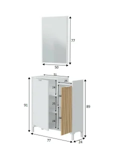 Mobile da ingresso Alambicco, 77x24h91 cm, Bianco e Rovere<Dmora Discount