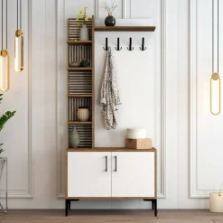 Mobile da ingresso Anja, 90x35h200 cm, Noce e Bianco<Dmora Best Sale