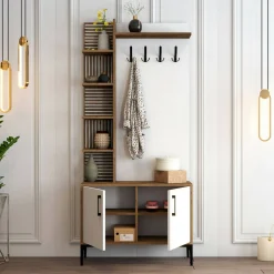 Mobile da ingresso Anja, 90x35h200 cm, Noce e Bianco<Dmora Best Sale