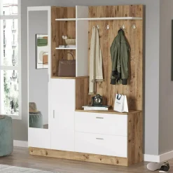 Mobile da ingresso Anumali, 140x37h182 cm, Quercia e Bianco<Dmora Sale