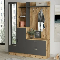 Mobile da ingresso Anumali, 140x37h182 cm, Quercia e Antracite<Dmora Fashion