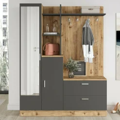 Mobile da ingresso Anumali, 140x37h182 cm, Quercia e Antracite<Dmora Fashion