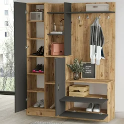 Mobile da ingresso Anumali, 140x37h182 cm, Quercia e Antracite<Dmora Fashion