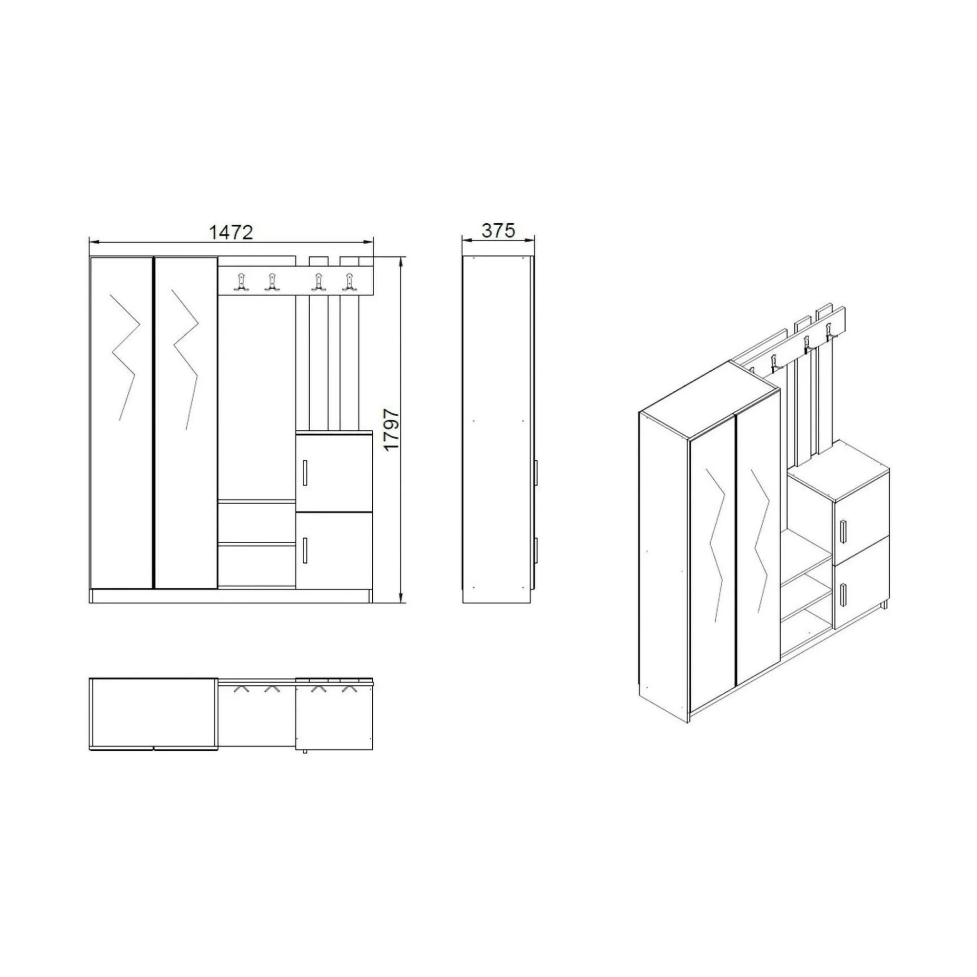 Mobile da ingresso Arcibaldo, 147x38h180 cm, Quercia e Bianco<Dmora Shop
