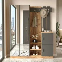Mobile da ingresso Arcibaldo, 147x38h180 cm, Quercia e Antracite<Dmora Shop