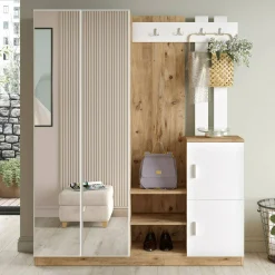 Mobile da ingresso Arcibaldo, 147x38h180 cm, Quercia e Bianco<Dmora Shop