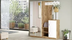 Mobile da ingresso Arcibaldo, 147x38h180 cm, Quercia e Bianco<Dmora Shop